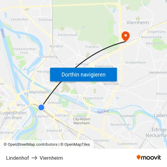 Lindenhof to Viernheim map