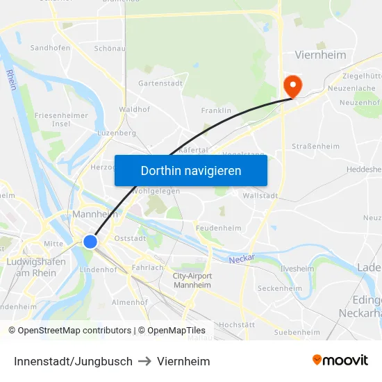Innenstadt/Jungbusch to Viernheim map
