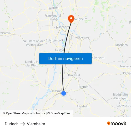 Durlach to Viernheim map