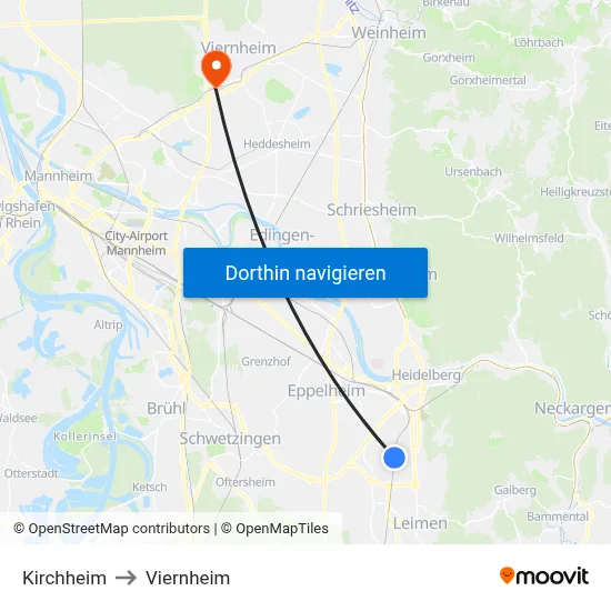 Kirchheim to Viernheim map