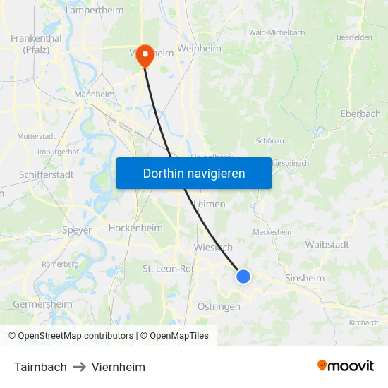 Tairnbach to Viernheim map