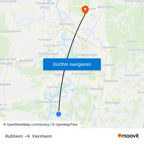 Rußheim to Viernheim map