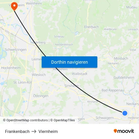 Frankenbach to Viernheim map