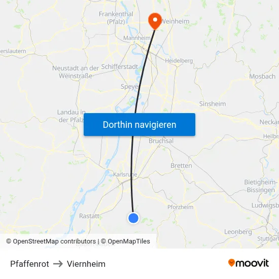 Pfaffenrot to Viernheim map