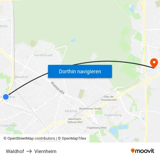 Waldhof to Viernheim map