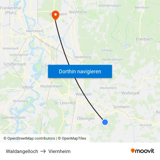Waldangelloch to Viernheim map