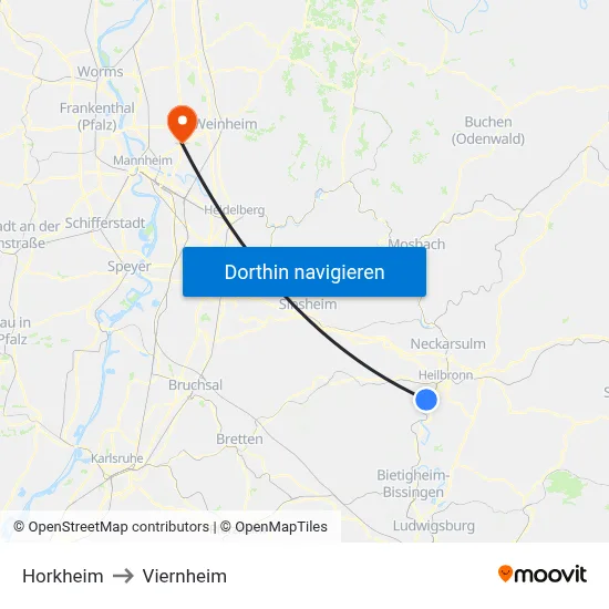 Horkheim to Viernheim map