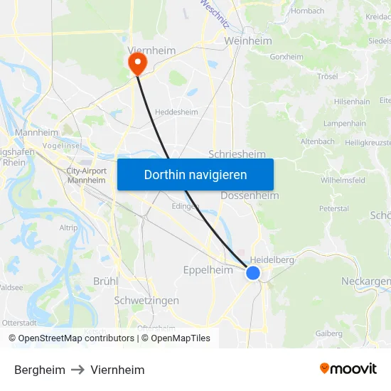 Bergheim to Viernheim map