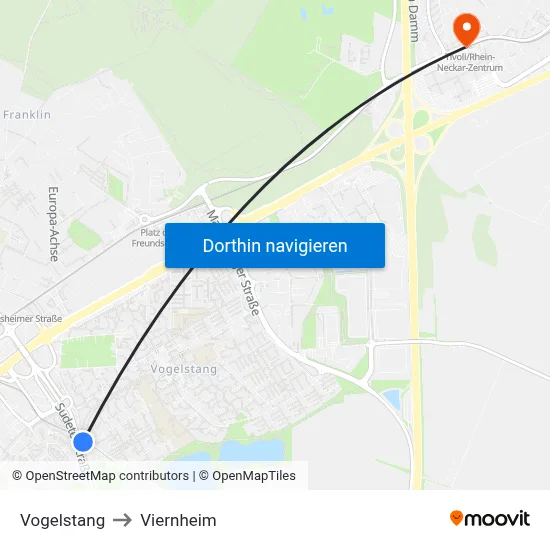 Vogelstang to Viernheim map