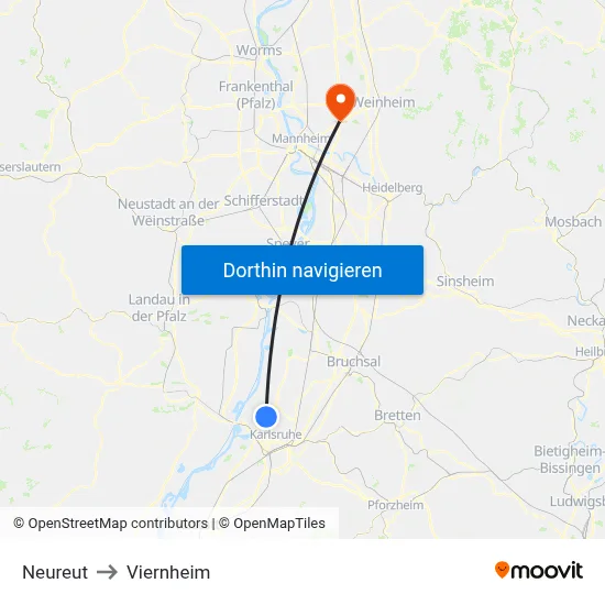 Neureut to Viernheim map