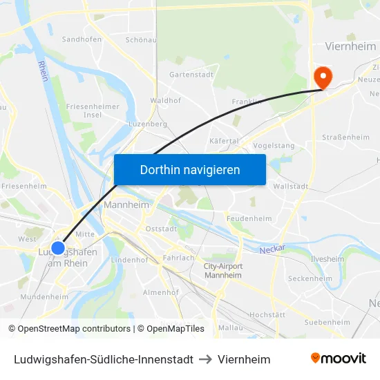Ludwigshafen-Südliche-Innenstadt to Viernheim map
