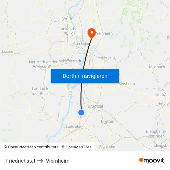 Friedrichstal to Viernheim map