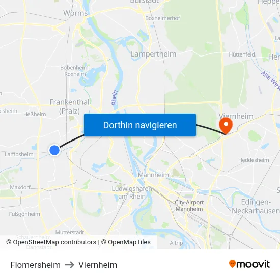 Flomersheim to Viernheim map