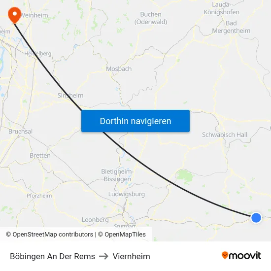 Böbingen An Der Rems to Viernheim map