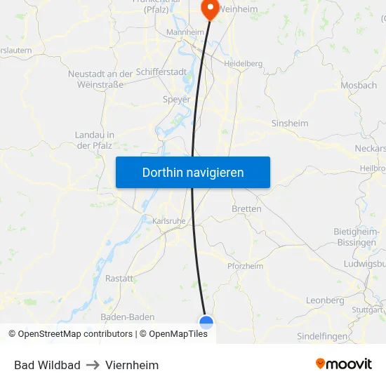 Bad Wildbad to Viernheim map
