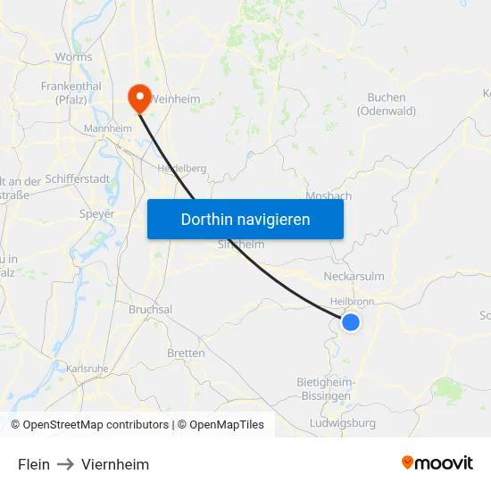 Flein to Viernheim map