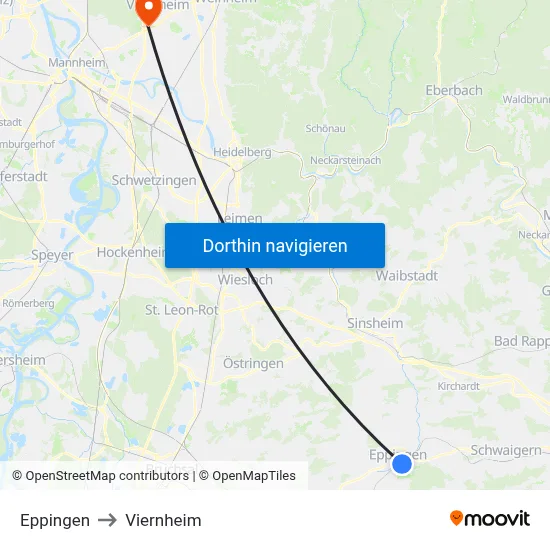 Eppingen to Viernheim map