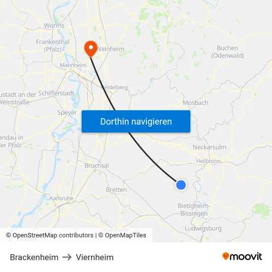 Brackenheim to Viernheim map