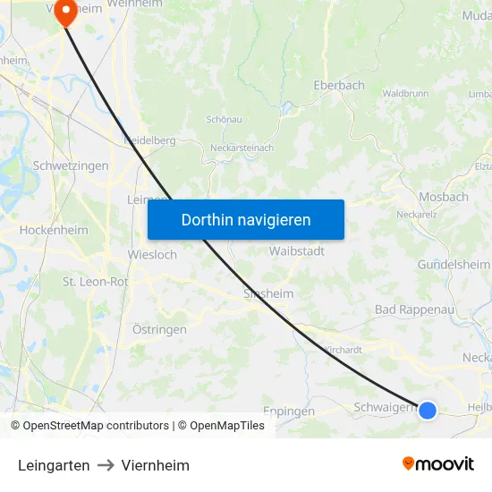 Leingarten to Viernheim map
