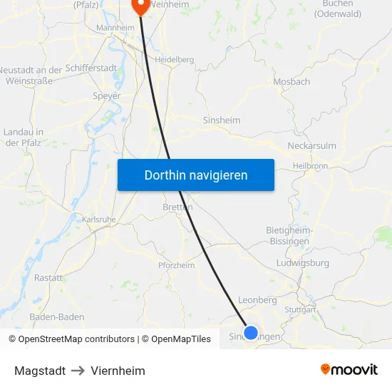 Magstadt to Viernheim map