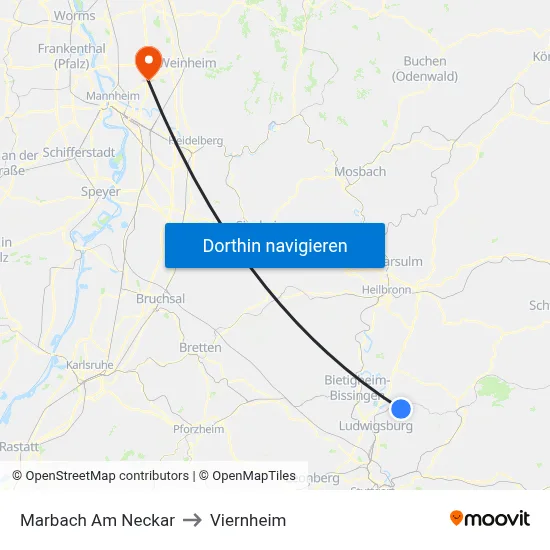 Marbach Am Neckar to Viernheim map