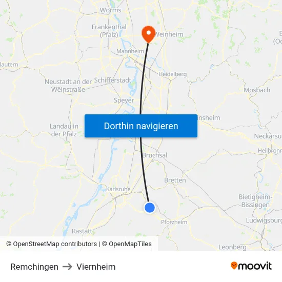 Remchingen to Viernheim map