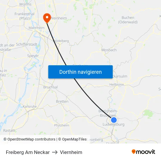Freiberg Am Neckar to Viernheim map