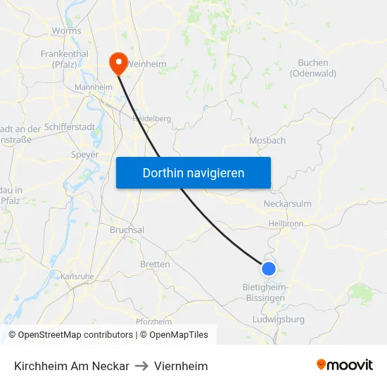 Kirchheim Am Neckar to Viernheim map