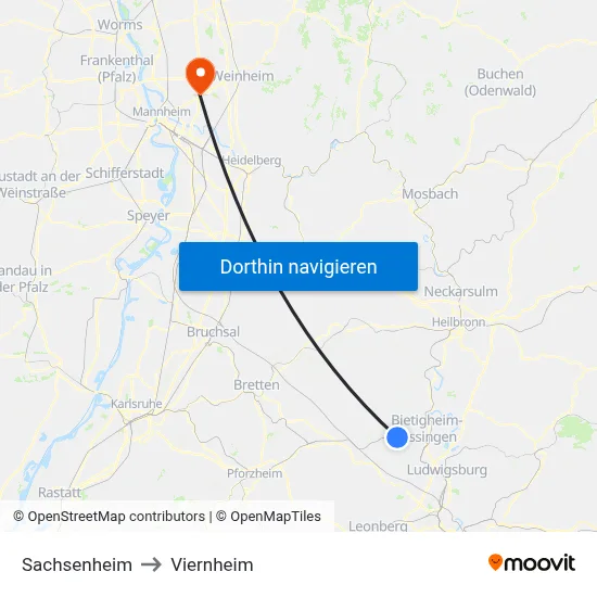 Sachsenheim to Viernheim map