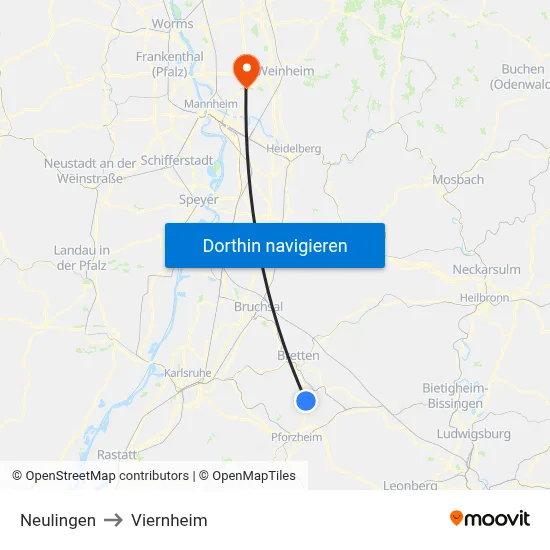 Neulingen to Viernheim map