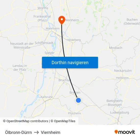 Ölbronn-Dürrn to Viernheim map