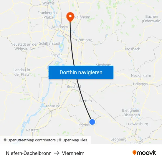 Niefern-Öschelbronn to Viernheim map