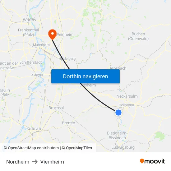 Nordheim to Viernheim map