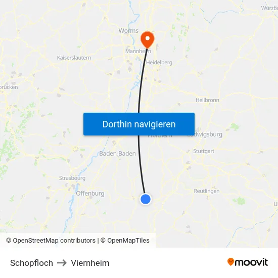 Schopfloch to Viernheim map