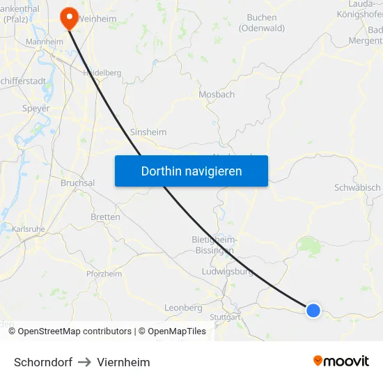 Schorndorf to Viernheim map