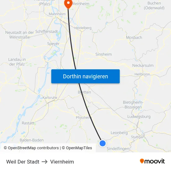 Weil Der Stadt to Viernheim map