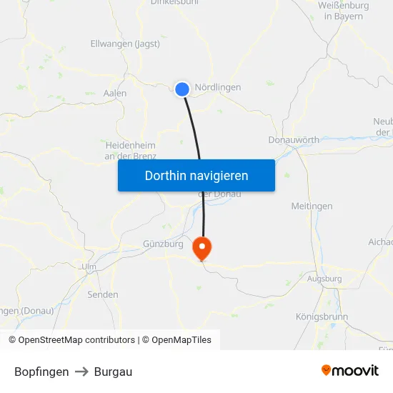 Bopfingen to Burgau map