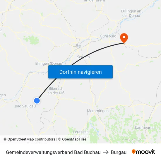 Gemeindeverwaltungsverband Bad Buchau to Burgau map