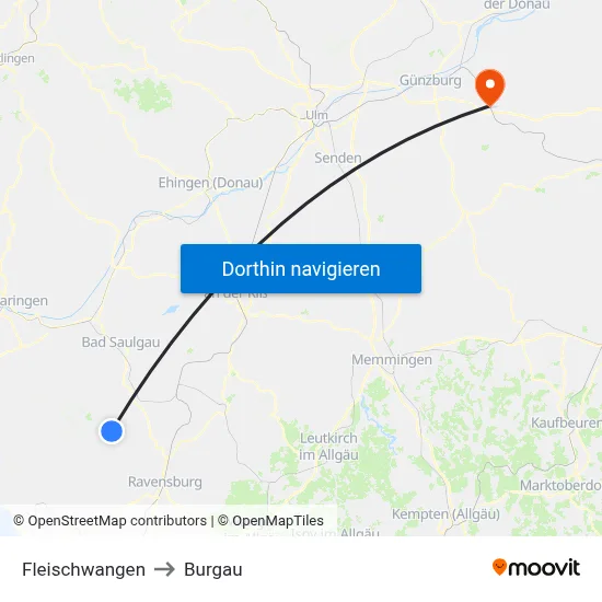 Fleischwangen to Burgau map