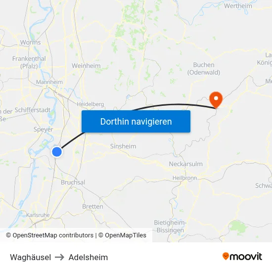 Waghäusel to Adelsheim map