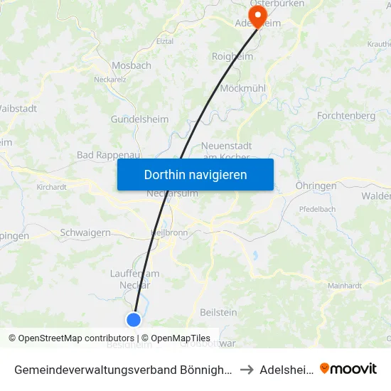 Gemeindeverwaltungsverband Bönnigheim to Adelsheim map
