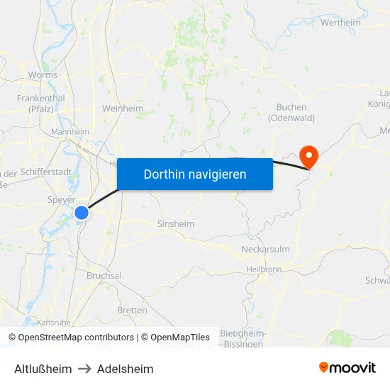 Altlußheim to Adelsheim map