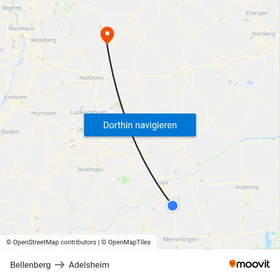 Bellenberg to Adelsheim map
