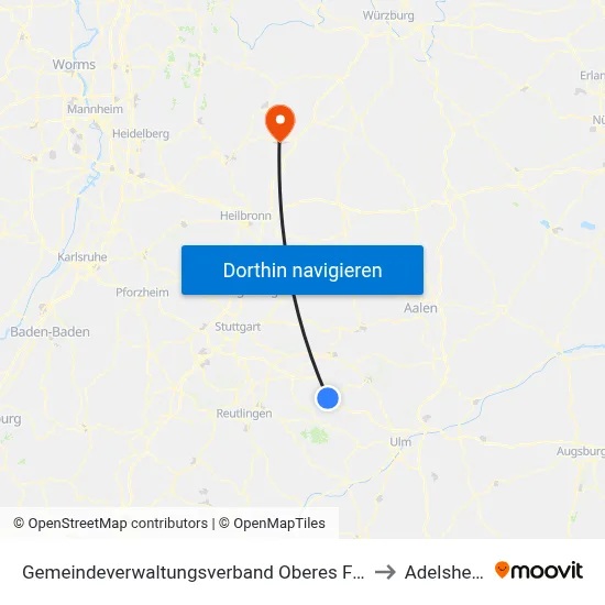 Gemeindeverwaltungsverband Oberes Filstal to Adelsheim map