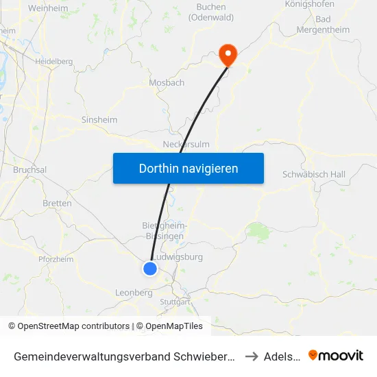 Gemeindeverwaltungsverband Schwieberdingen-Hemmingen to Adelsheim map
