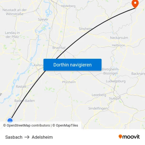 Sasbach to Adelsheim map