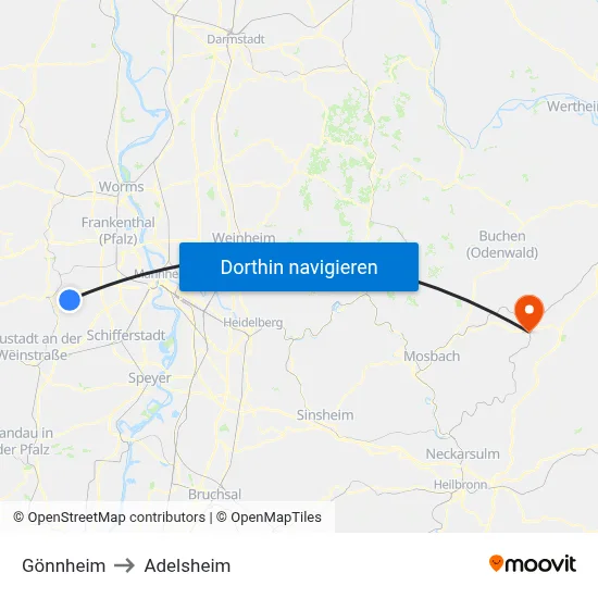 Gönnheim to Adelsheim map