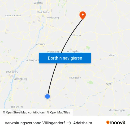 Verwaltungsverband Villingendorf to Adelsheim map