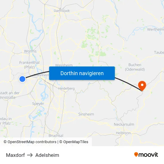 Maxdorf to Adelsheim map