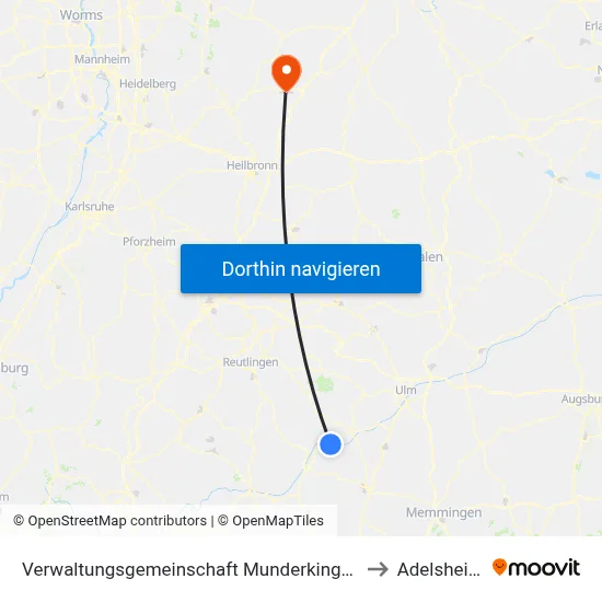 Verwaltungsgemeinschaft Munderkingen to Adelsheim map